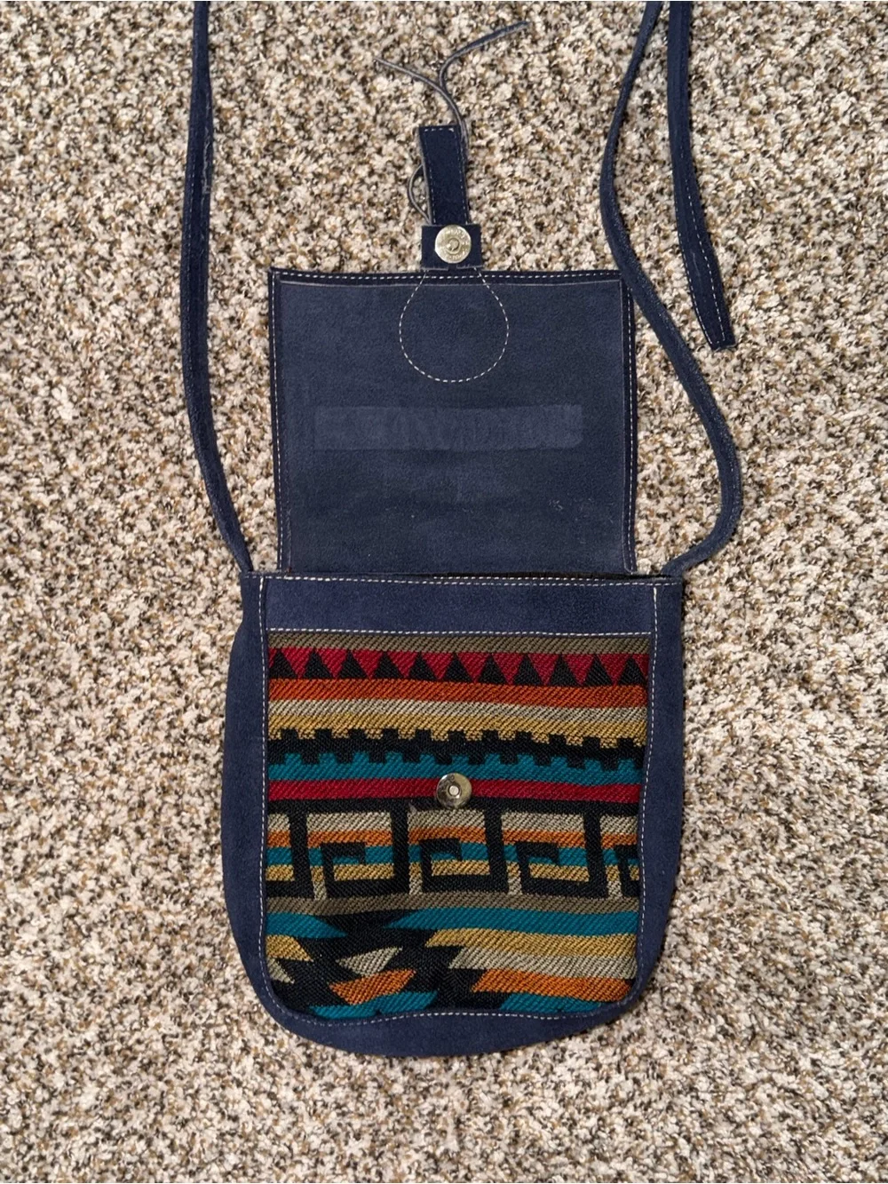 Navy Crossbody Bag with Woven Accent